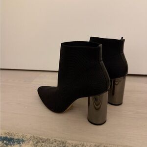 Black Ankle Boots with Silver Heels